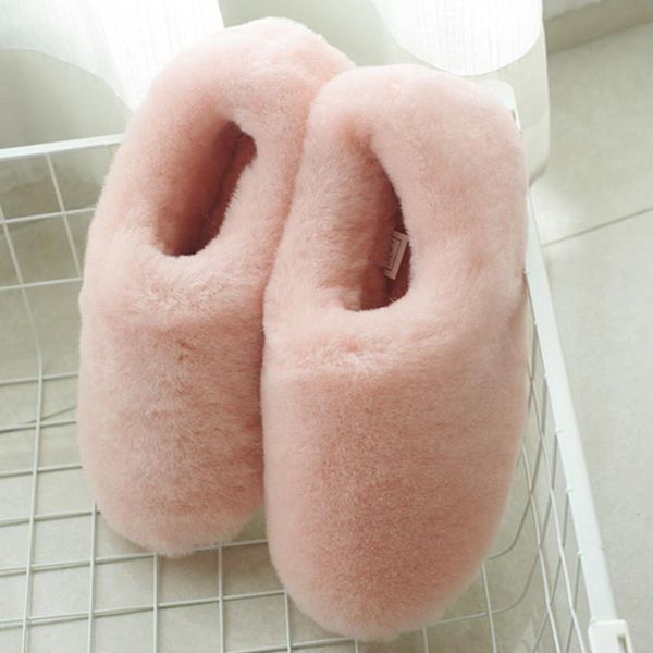 

slippers 2021 flip flops fur fashion flats shoes women slip on winter warm candy colors, Black