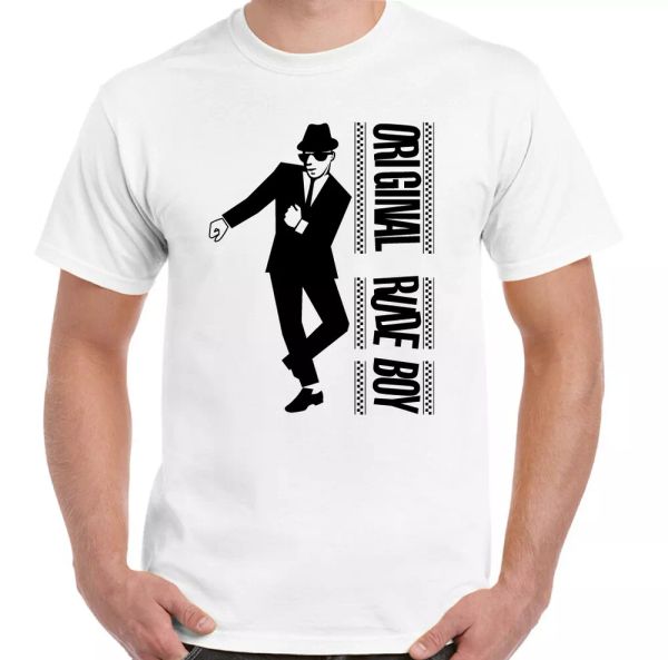 

original rude boy t-shirt men 2 tone the specials two 2 tone reporter, White;black