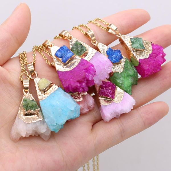 

pendant necklaces natural druzy agates stone necklace irregural agts gold chain for jewelry party gift 18x38x12mm, Silver