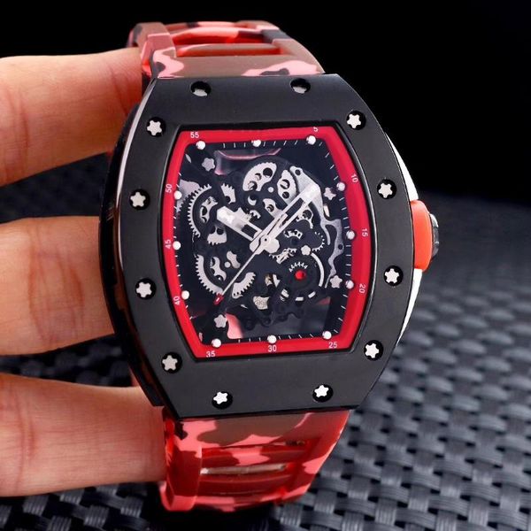 

wristwatches full black blue rubber men watch sapphire glass back automatic mechanical silver limited stainless steel tpt skeleton, Slivery;brown