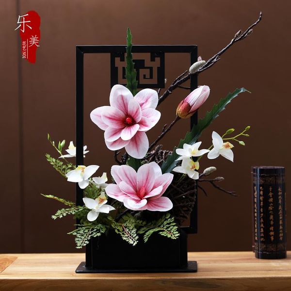 

vases simulation magnolia flower iron bonsai decoration floral set living room entrance soft fake