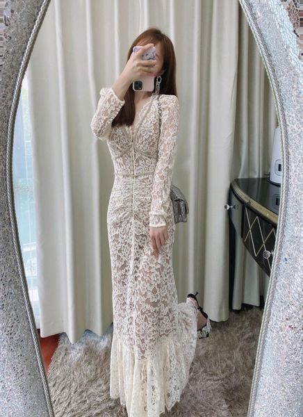 

casual dresses 2021 autumn white women maxi long dress v-neck back hole zipper party club robes vestidos holiday elegant korean, Black;gray
