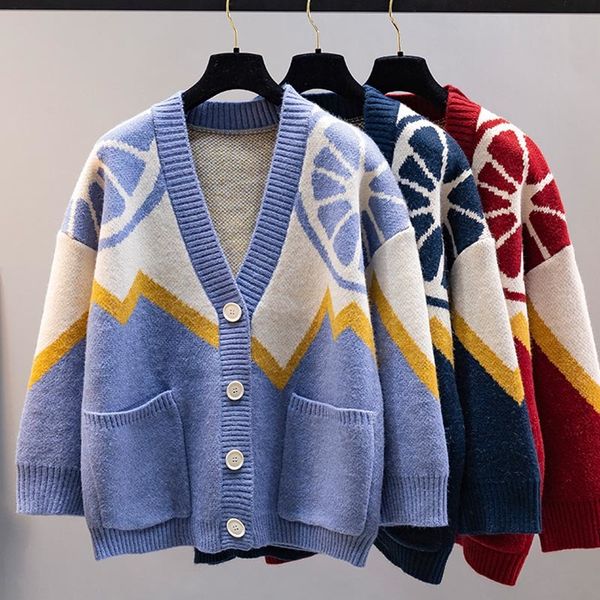 

women's sweaters women's cardigan nightgown casual korean chic cardigans fashion winter knitted with low-v watermelon impression l, White;black