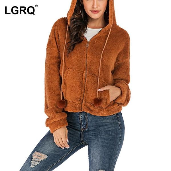 

women's fur & faux [lgrq] drawstring loose fleece coats jacket lapel long sleeve women coat fashion tide autumn winter 2021 19d3188, Black