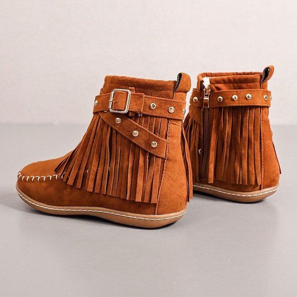 

boots fashion women's ankle fringed shoes for fall/winter style side zipper solid color short light, Black