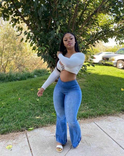 

women's jeans loose denim flared pants ladies casual high waist side zipper pockets long for autumn, Blue
