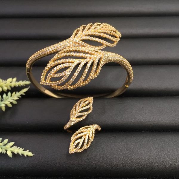

earrings & necklace lanyika fashion jewelry stylish elegant palm hollow leaf plated party romantic bangle with ring banquet daily gift, Silver