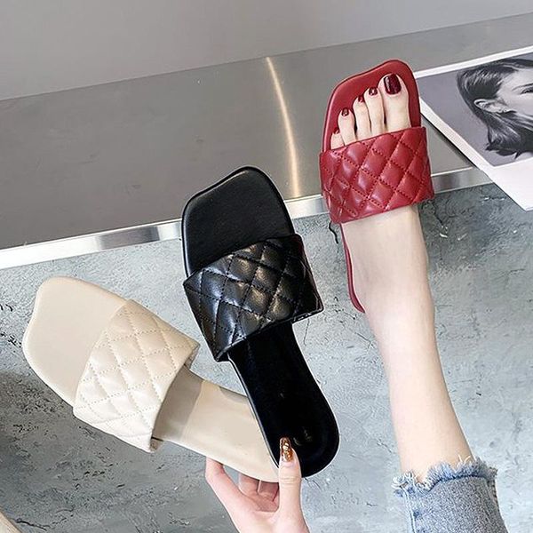 

fashion women slippers 2021 summer square toe flat casual shoes womens open-toe flip flops ladies beach sandal, Black