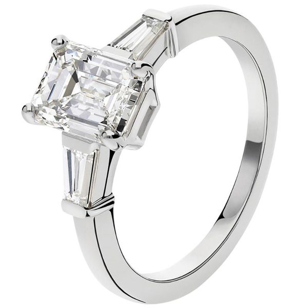 

cluster rings 18k au750 white gold ring women wedding anniversary engagement trapezoid rectangle emerald moissanite diamond elegant cute, Golden;silver
