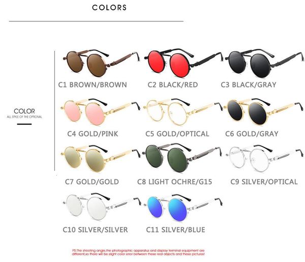 

mens sunglasses 2021 metal steampunk sunglasses men women fashion round glasses brand design vintage uv400 eyewear, White;black