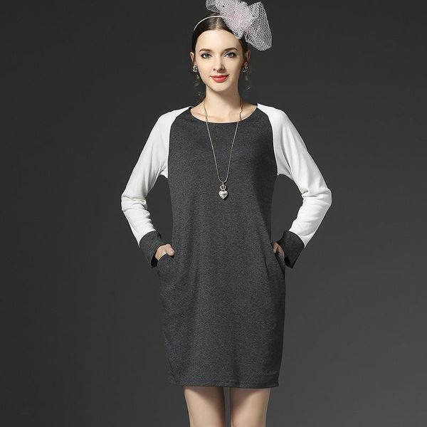 

casual dresses 2021 spring women l-5xl plus size show thin fat mm dress fashion pure cotton knitting euramerican high-end, Black;gray