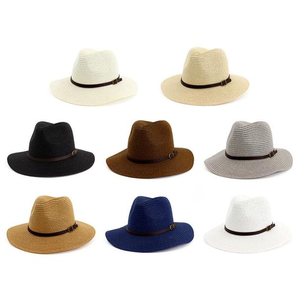 

wide brim hats panama for women jazz caps ribbon band classic outdoor beach sun protective casual men straw drop, Blue;gray