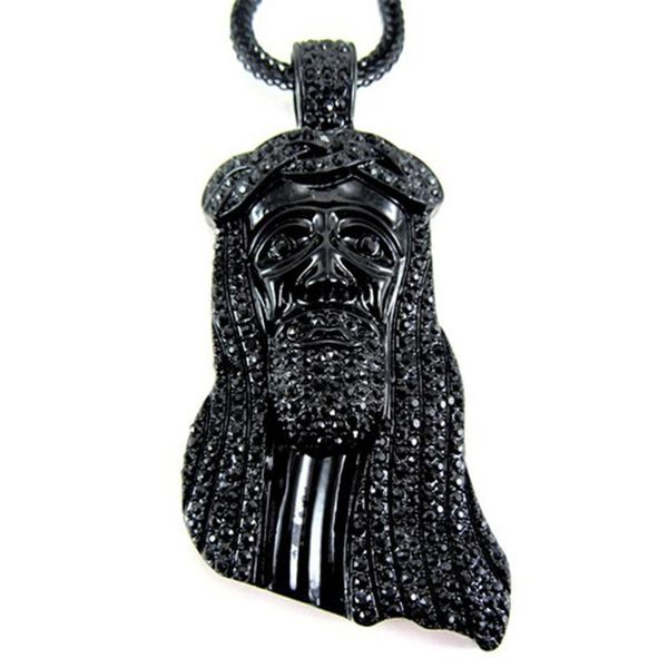 

iced out cubic zircon crown jesus piece pendant necklace for men large hip hop christians jewelry party gift necklaces, Silver