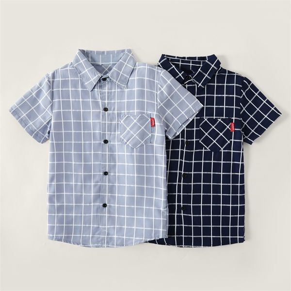 

summer 1 pc kid boy short-sleeve casual plaid shirt/blouse 210528, Blue