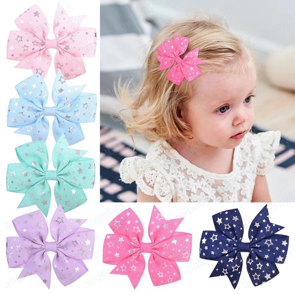 

3.2 inches star printed hair bows with clip for cute girls hairpins barrettes headwear kids hair accessories, Slivery;white