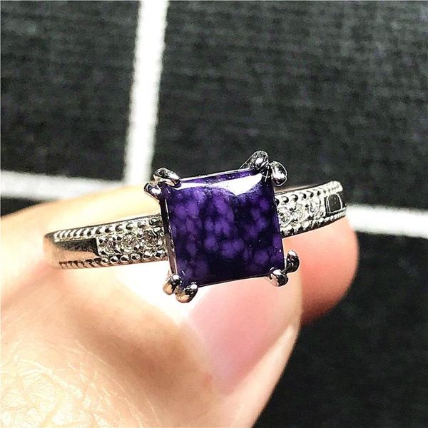 

cluster rings 9mm real natural purple sugilite ring jewelry for woman lady man 925 silver anticancer stone beads crystal adjustable, Golden;silver