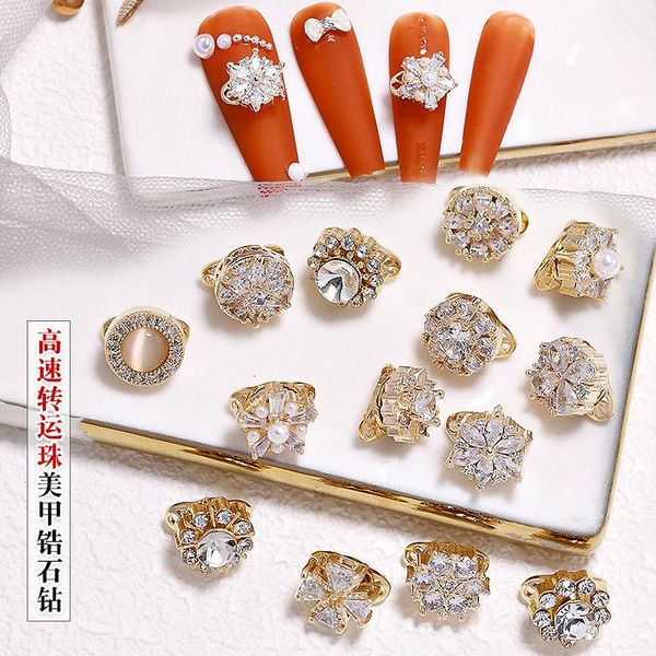 

5pcs alloy zircon high speed rotation nail art decorations pearl crystals rhinestones nails accessories jewelry supplies charms, Silver;gold