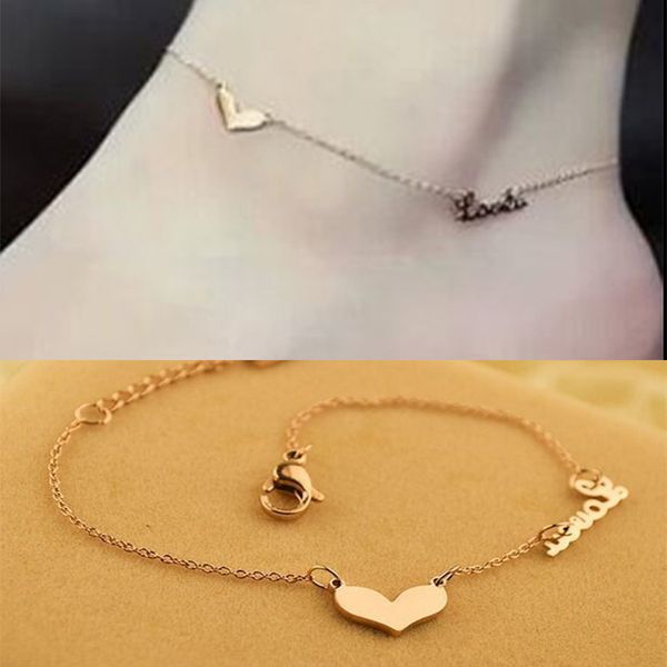 

lovely pepper love letter 18k rose gold bracelet anklet titanium steel little peach heart gift, Red;blue