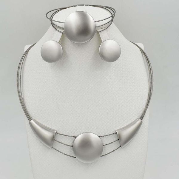 

earrings & necklace african beads jewelry set dubai gold for women nigerian wedding statement hoop, Silver