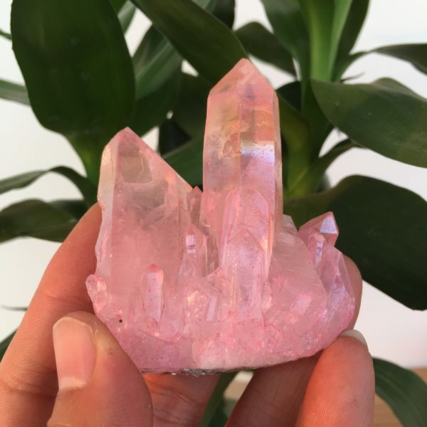 

rare beautiful rose flame aura quartz crystal cluster specimen 40-50