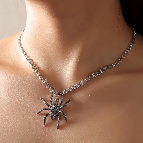 

chains fashion black spider pendant halloween silver color chain long mens womens insect necklace jewelry gift