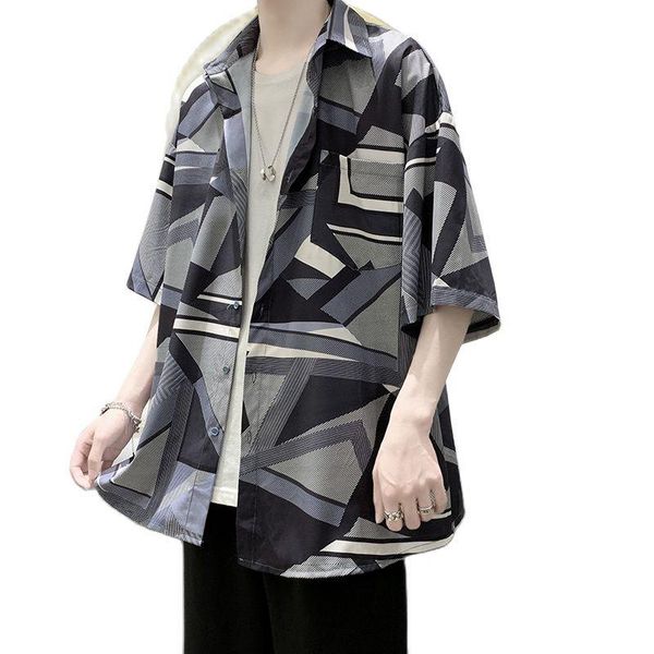 

men's casual shirts 2021 original hong kong style loose flower shirt retro fashion with youth short sleeve, White;black
