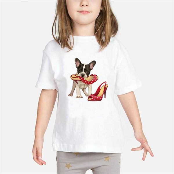 

summer french bulldog print t shirt enfant children short sleeve o neck kids baby gilrs casual clothes bal034, Blue