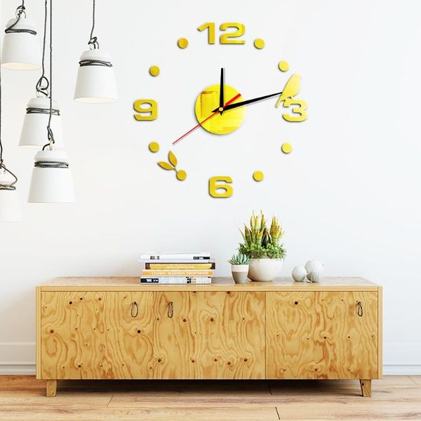 

wall clocks removable home decor orologio muro livingroom creative watch bird quartz clock still life acrylic stickers