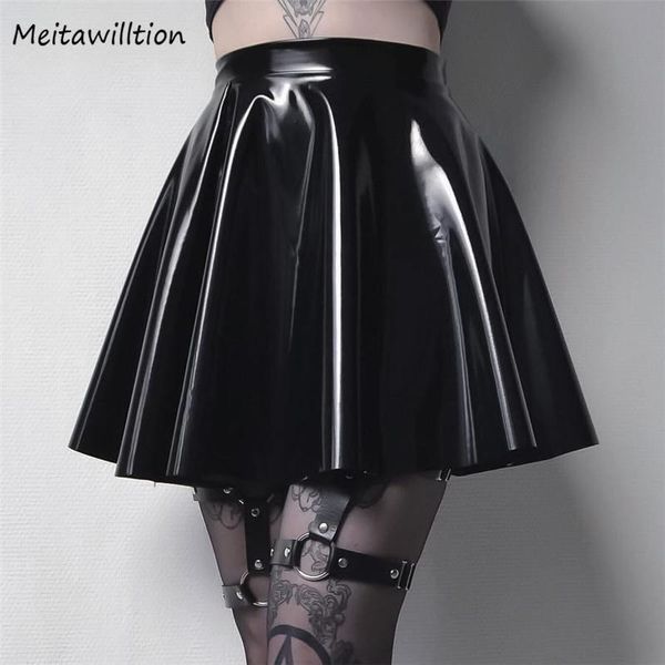 

skirts summer gothic black ladies skirt 2021 harajuku korean pu leather a-line women casual high waist zipper solid mini