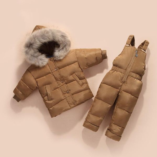

coat children's down jacket suit boys and girls korean pants two-piece set winter thick fur collar, Blue;gray