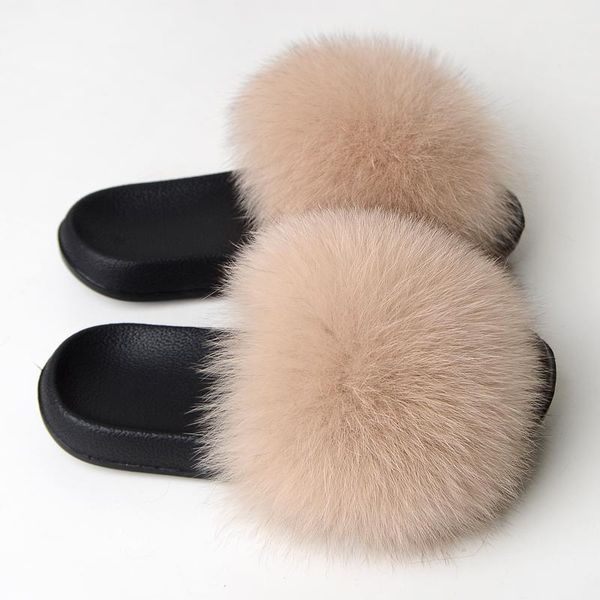 

slippers 2021 fashion real hair wear soft bottom non-slip children, Black