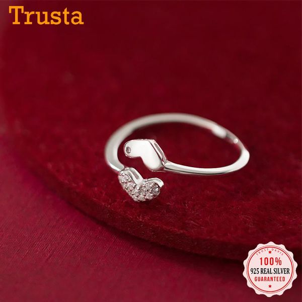 

trustdavis real 925 sterling silver fashion sweet double heart cz opening ring for women wedding party fine jewelry db147 cluster rings, Golden;silver