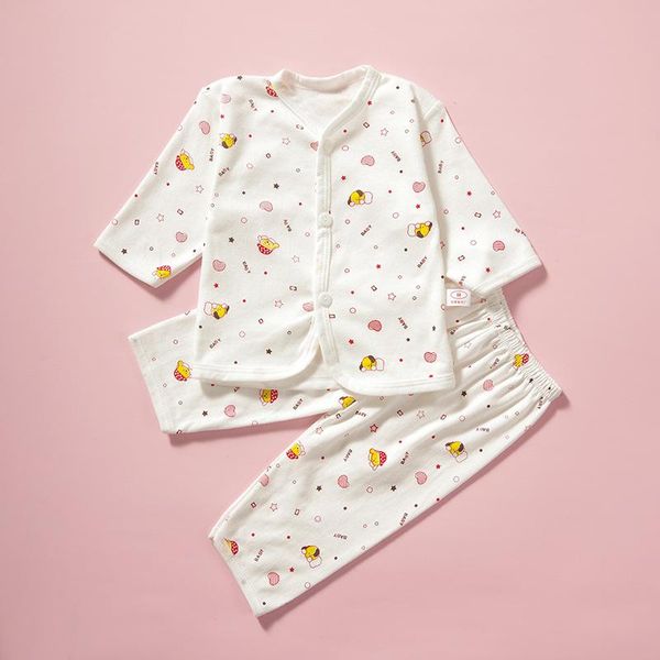 

clothing sets 2pcs/set cartoon print baby girl boy cloth set soft long sleeve born toddler cute autumn button infant pants outwear, White