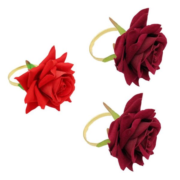 

napkin rings 3pcs wedding rose clasps simulated flower ornament(red)
