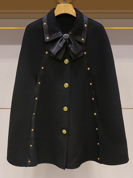 

stand collar long cuff bow cape autumn 2021, Black;gray