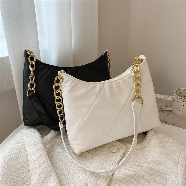 

evening bags fashion women tote shoulder bag metal chain plaid ladies simple underarm solid color female travel handbags and purses