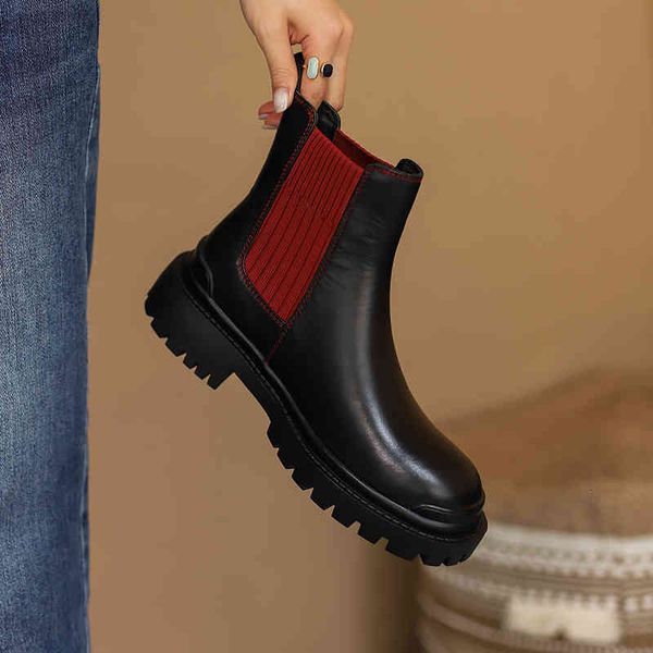 

dress shoes ins botas de tornozelo feminino quente couro natural 22-24.5cm superior chelsea sign individual para mulher chunky xhwl, Black