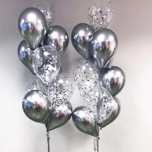 

12pcs chrome metal gold silver balloon confetti set birthday party decorations kids helium globos air balls wedding decor decoration