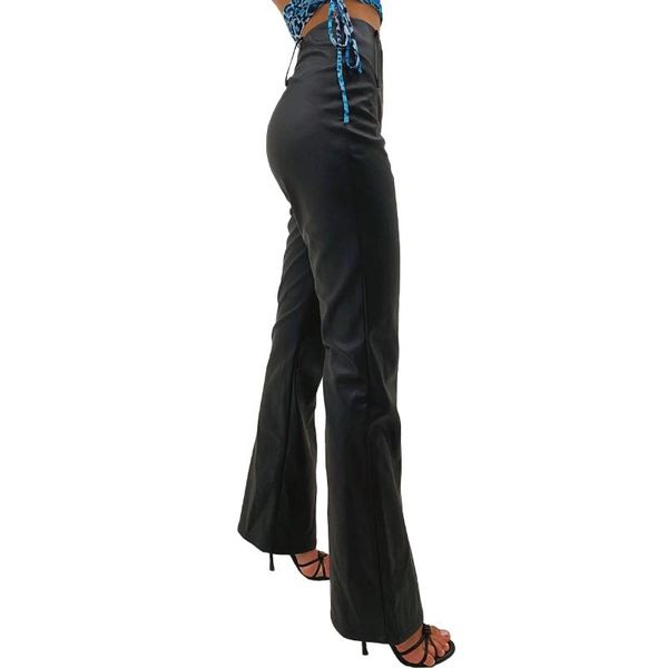 

women's pants & capris y2k elegant black pu faux leather trousers women casual classic solid high waist flare pant ladies push up femal, Black;white