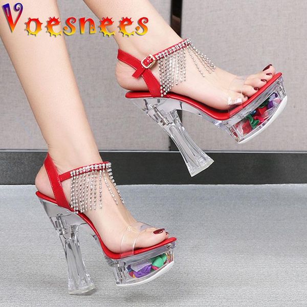 

dress shoes women's sandals fashion tassel drill platform sandal transparent crystal high heels nightclub model catwalk women, Black
