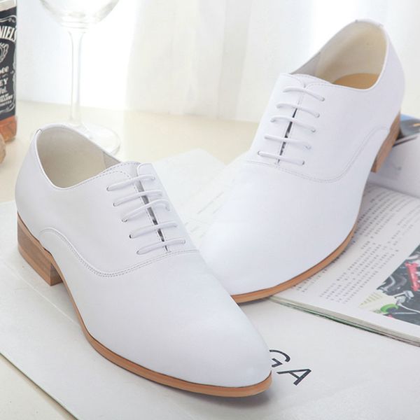 

men's white leather shoes layer cowhide british korean busins drs single, Black