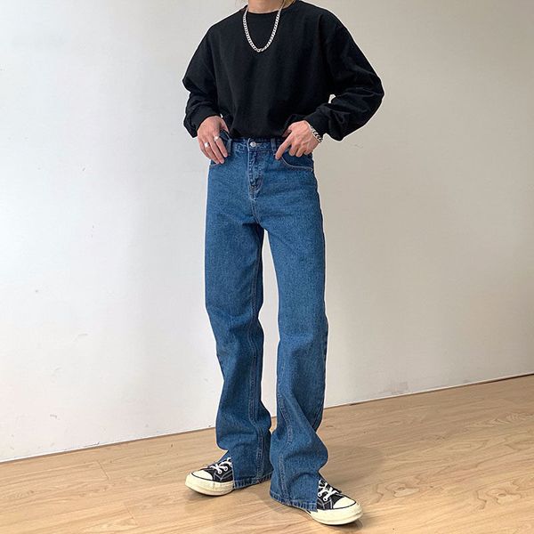 

women's jeans dark blue cropped slits for men hip hop streetwear pants women boyfriend baggy straight wide leg trousers denim 6ca2