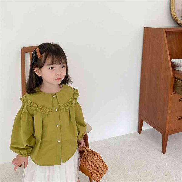 

korean style lace-collared loose long sleeve shirts for girls cotton solid color casual shirt clothes 210708, White;black