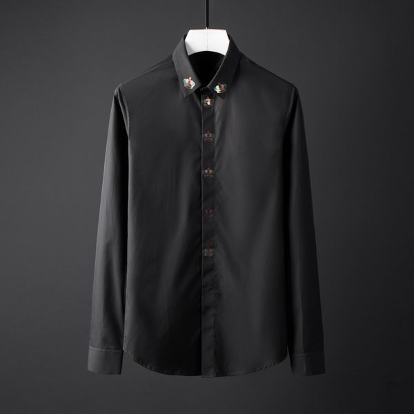 

tee polo shirt shirt shirt men luxury crown sequin long sleeve camisa masculina white black mens shirts casual slim fit 4xl