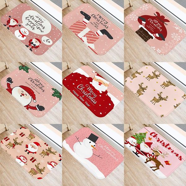 

christmas decorations for home carpet non-slip year decor floor mats pink santa elk snowman door ornaments
