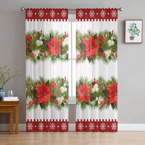 

curtain & drapes christmas flower snowflake pine berry sheer curtains for living room bedroom home decor chiffon voile