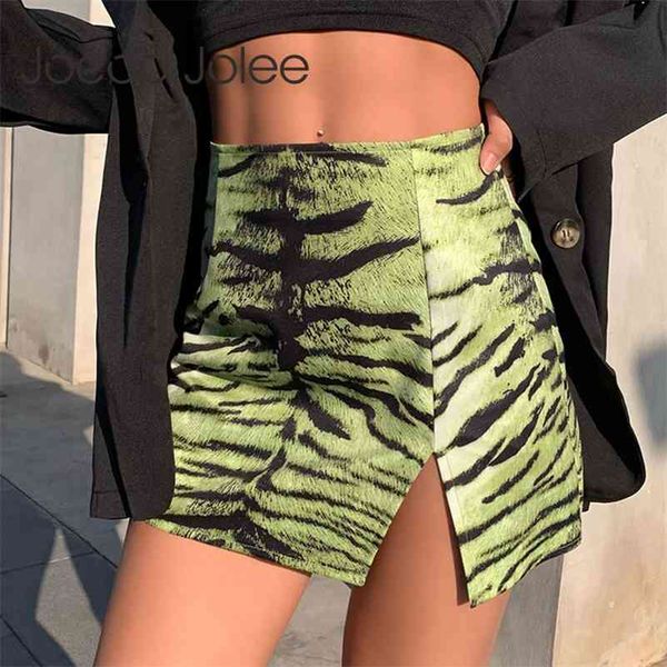 

women summer europe and the united states tiger pattern split y2k street trend shows thin hip skirt 210416, Black