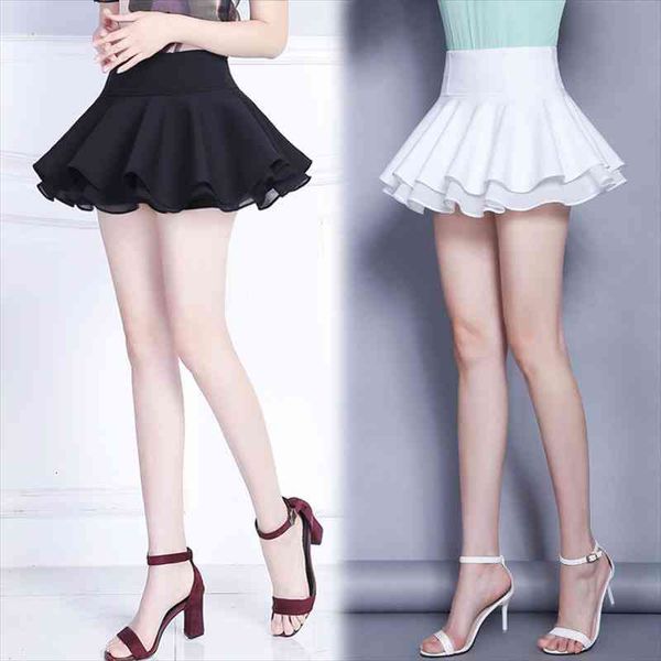 

summer double-layer mini skirt chiffon stretch fabric high waist korean fashion pleated skirt women black white