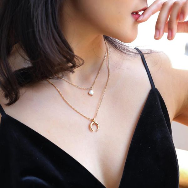 

pendant necklaces european and american fashion natural freshwater pearl accessories korean version of simple multi-layer moon necklace for, Silver