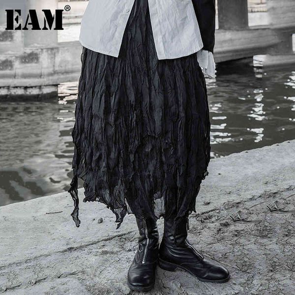 

[eam] high elastic waist black pleated casual loose irregular half-body skirt women fashion spring autumn 1dd6194 21512